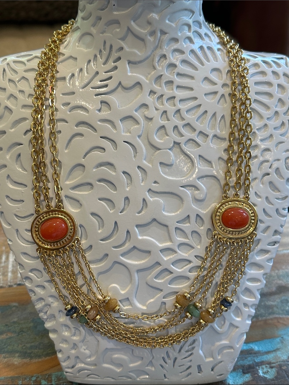 NWOT Gold Chain Bracelet with Multicolor Bead Accents